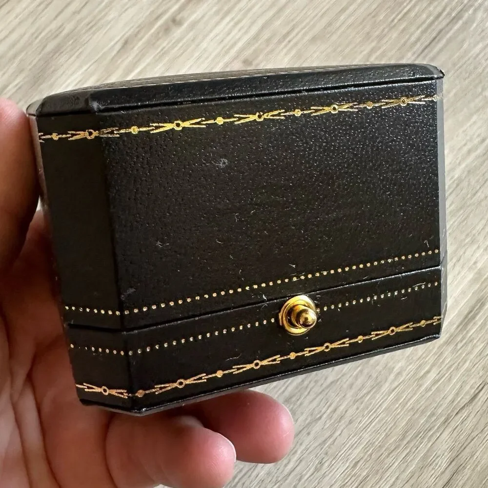 Antique Style Merlot Velvet Lined Gold Button Release Ring Box Queen May Jewelry
